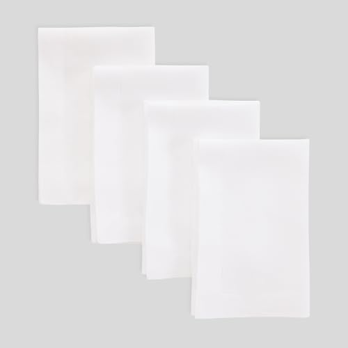 Solino Home 100% Pure Linen Dinner Napkins White, Fete 20 x 20 in, Set of 4