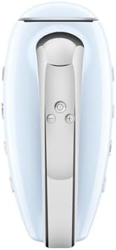 SMEG Pastel Blue 50's Retro Style Electric Hand Mixer with Set of Beaters, Set of Dough Hooks and Set of Whisks
