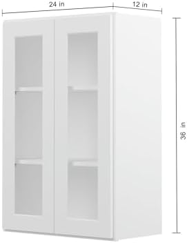 Furinno Shaker Wall Kitchen Cabinet, with 2 Doors, 2 Shelves, Glass Not Included, Ready to Assemble, 12 D x 24 W x 36 H, White