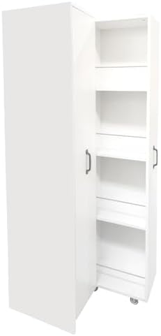 KEIKI Pull-Out Kitchen Pantry Storage Cabinet with Multi-Tier Shelf & Wheels, Spice Rack Next to Fridge, Freestanding Wood Bookcase Hutch Food Pantries Cupboard for Dining Room, Narrow Spaces, Office