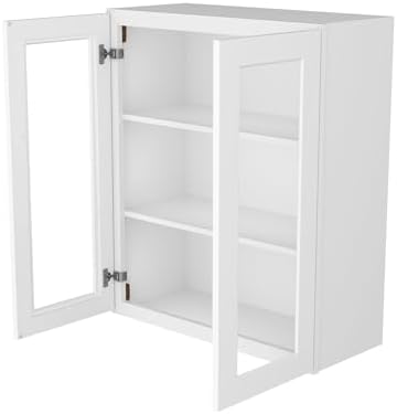 Furinno Shaker Wall Kitchen Cabinet, with 2 Doors, 3 Shelves, Glass Not Included, Ready to Assemble, 12 D x 30 W x 36 H, White