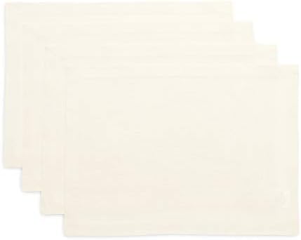 Solino Home 100% Linen Woven Placemats Ivory, Fete 14 x 19 in, Set of 4