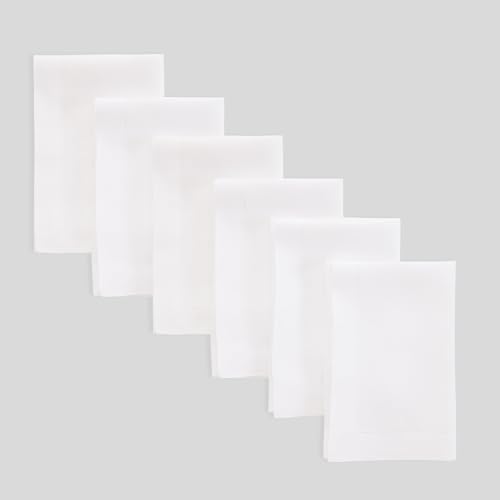 Solino Home 100% Pure Linen Dinner Napkins White, Fete 20 x 20 in, Set of 6