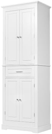 Merax 70" Tall Kitchen Pantry Cabinet with Four Doors & One Drawer, Storage Cupboard for Living Room/Dining Room/Bathroom, Adjustable Shelves, White
