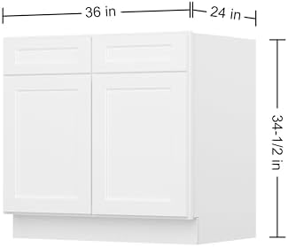 Furinno Shaker Drawer Base Kitchen Cabinet with 2-Doors, Ready to Assemble, 24 D x 36 W x 34.5 H, White