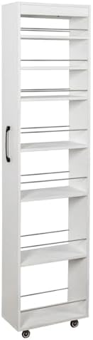KEIKI 7 Tier Pull-Out Kitchen Pantry Storage Cabinet, Multi-Tier Single-Sided Open Shelf, Spice Rack Next to Fridge, Wood Hutch Food Pantries Cupboard for Coffee Bar, Dining Room, Narrow Spaces