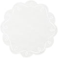 15 Inch Ribbon Twirl Embroidery Round Placemats Set of 4, Scalloped Round Table Mats for Party Kitchen Dining Decoration, White