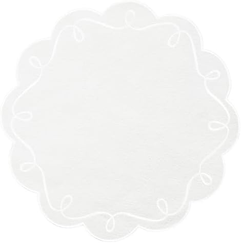 16.5 Inch Ribbon Twirl Embroidery Round Placemats Set of 4, Scalloped Round Table Mats for Party Kitchen Dining Decoration, White