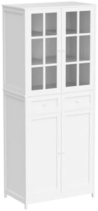 BOTLOG 71" Tall Kitchen Pantry Storage Cabinet, Pantry Cabinet with Drawers and Glass Doors, Freestanding Kitchen Cupboard for Dining Room, Laundry, White