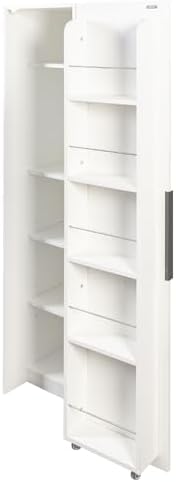 KEIKI 21.65" W Slim Kitchen Pantry Storage Cabinet with Door-Side Rack & Shelves, Tall Narrow Freestanding Sideboard Wood Hutch Food Pantries Cupboard for Coffee Bar, Dining Room