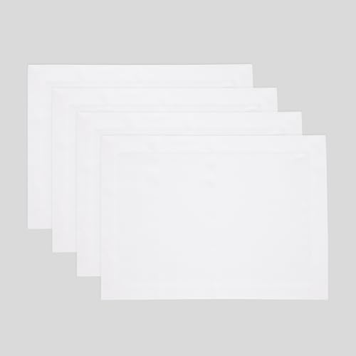 Solino Home 100% Pure Linen Placemats White, Fete 14 x 19 in, Set of 4