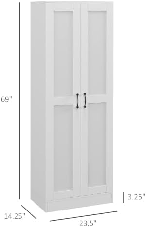HOMCOM 69" Tall Storage Cabinet Movable Shelves Soft Close Doors White