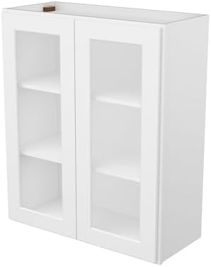 Furinno Shaker Wall Kitchen Cabinet, with 2 Doors, 3 Shelves, Glass Not Included, Ready to Assemble, 12 D x 30 W x 36 H, White