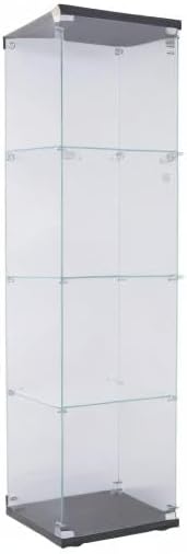 4-Shelf Glass Display Cabinet,Floor Standing Glass Curio Cabinets Bookshelf with Door&Locks,Toys Display Case Trophy Display Case,for Living Room,Kitchen,Bedroom,Exhibition Hall (Black)