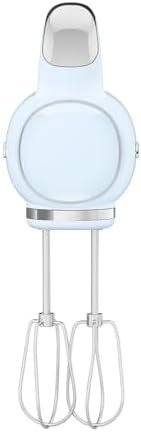 SMEG Pastel Blue 50's Retro Style Electric Hand Mixer with Set of Beaters, Set of Dough Hooks and Set of Whisks