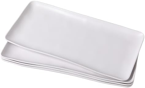 White Melamine Rectangular Serving Platter/Tray, Set of 4, 14 inch