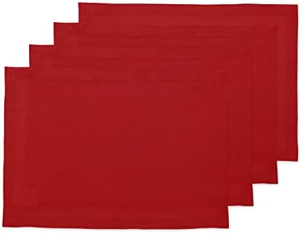Solino Home 100% Pure Linen Woven Placemats Red, Fete 14 x 19 in, Set of 4