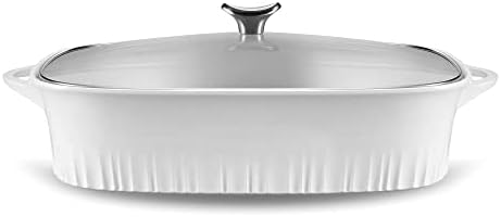 CorningWare QuickHeat 5.7-QT Cast Aluminum Roaster With Lid & Non-Stick Ceramic Interior, Lightweight and Fast Even Heat Baking & Cooking, For Meats, Soup, Browning, Searing, French White