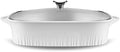 CorningWare QuickHeat 5.7-QT Cast Aluminum Roaster With Lid & Non-Stick Ceramic Interior, Lightweight and Fast Even Heat Baking & Cooking, For Meats, Soup, Browning, Searing, French White