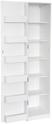 KEIKI 15.75" W Slim Kitchen Pantry Storage Cabinet with Door-Side Rack & Shelves, Tall Narrow Freestanding Sideboard Wood Hutch Food Pantries Cupboard for Coffee Bar, Dining Room
