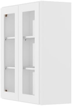 Furinno Shaker Wall Kitchen Cabinet, with 2 Doors, 3 Shelves, Glass Not Included, Ready to Assemble, 12 D x 30 W x 36 H, White