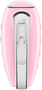 SMEG Pink 50's Retro Style Electric Hand Mixer with Set of Dough Hooks, Set of Beaters, and Set of Whisks
