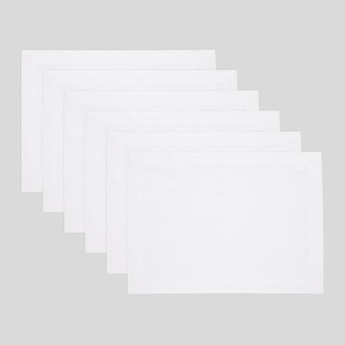 Solino Home 100% Linen Woven Placemats White, Fete 14 x 19 in, Set of 6