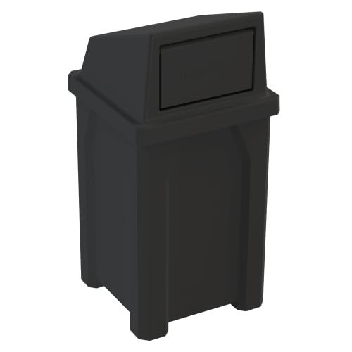 32 Gallon Square 100% Recycled Plastic Heavy Duty Indoor or Outdoor Commercial Trash Can with Push Lid | Great for Schools and Businesses - Black
