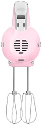 SMEG Pink 50's Retro Style Electric Hand Mixer with Set of Dough Hooks, Set of Beaters, and Set of Whisks