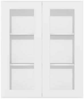 Furinno Shaker Wall Kitchen Cabinet, with 2 Doors, 3 Shelves, Glass Not Included, Ready to Assemble, 12 D x 30 W x 36 H, White