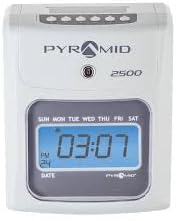Pyramid Time Systems - 2500 Auto-Aligning Employee Time Clock Timekeeping Bundle [2500K1] for Small Business, Punch Clock System with 100 Time Cards, 2 Ribbon Cartridges, 10-Slot Rack & Security Keys
