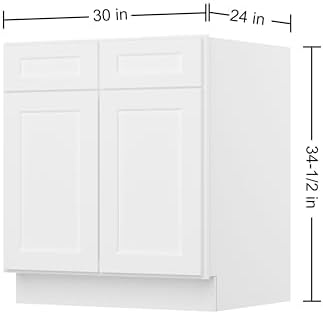 Furinno Shaker Drawer Base Kitchen Cabinet with 2-Doors, White