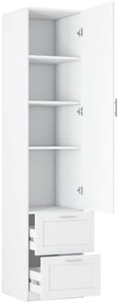 KEIKI Kitchen Pantry Storage Cabinet with Multi-Tier Shelf & Drawers, Spice Rack Next to Fridge, Freestanding Wood Cabinet Hutch Food Pantries Cupboard for Dining Room, Narrow Spaces