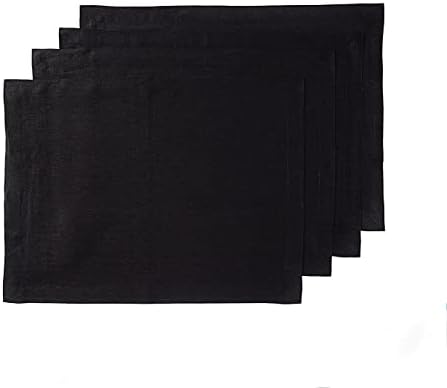 Solino Home 100% Linen Woven Placemats Black, Fete 14 x 19 in, Set of 4