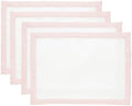Solino Home 100% Pure Linen Placemats, 14 x 19 in, Pink and White, Set of 4