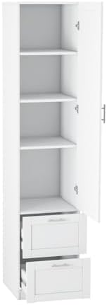 KEIKI Kitchen Pantry Storage Cabinet with Multi-Tier Shelf & Drawers, Spice Rack Next to Fridge, Freestanding Wood Cabinet Hutch Food Pantries Cupboard for Dining Room, Narrow Spaces