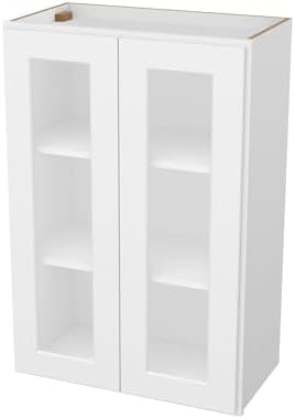 Furinno Shaker Wall Kitchen Cabinet, with 2 Doors, 2 Shelves, Glass Not Included, Ready to Assemble, 12 D x 24 W x 36 H, White
