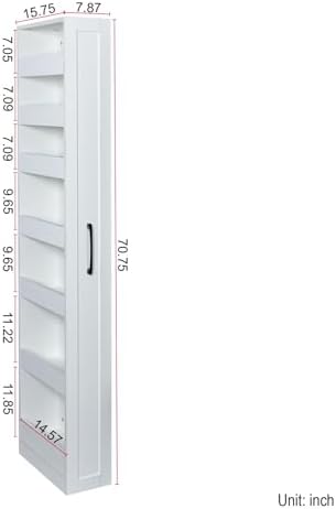 KEIKI 7 Tier Pull-Out Kitchen Pantry Storage Cabinet, Multi-Tier Single-Sided Open Shelf, Spice Rack Next to Fridge, Wood Hutch Food Pantries Cupboard for, Dining Room, Narrow Spaces