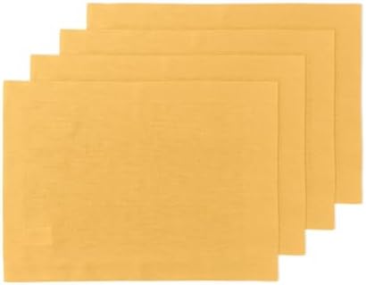 Solino Home 100% Linen Placemats Mustard Yellow, Fete 14 x 19 in, Set of 4