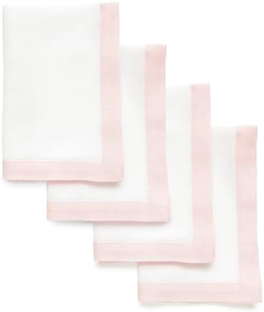 Solino Home 100% Pure Linen Napkins, 20 x 20 in, Pink and White, Set of 4
