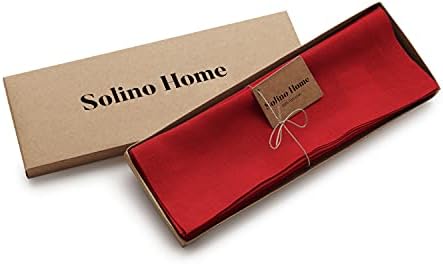 Solino Home 100% Pure Linen Woven Placemats Red, Fete 14 x 19 in, Set of 6