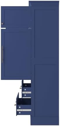 Merax 72.6" Farmhouse Kitchen Pantry Cabinet with Pull-Out Trays & Drawers, Freestanding Pantry with Cake Pan Storage, 4-Door Shaker Style Storage Cabinet, 40" L x 18" W, Blue