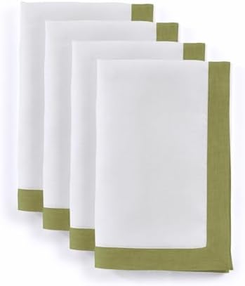 Solino Home 100% Pure Linen Napkins, 20 x 20 in, Avocado Border, Set of 4