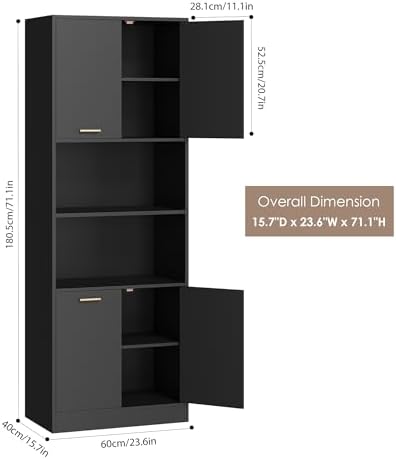 Keyluv 71" Kitchen Pantry Storage Cabinet, Kitchen Cabinet Hutch, Black