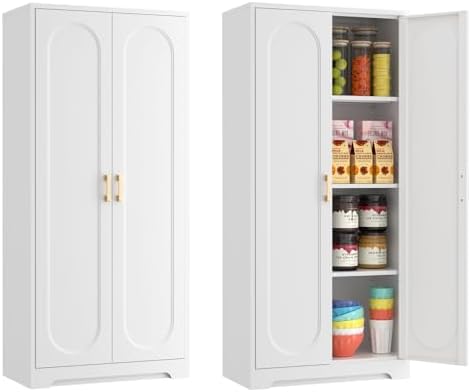 Polup 60" White Metal Kitchen Pantry Storage Cabinet with Doors and Shelves