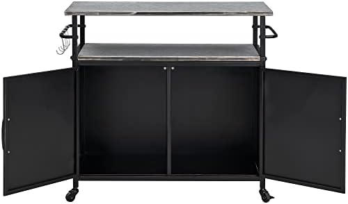 FirsTime & Co. New & Improved Black Davidson Outdoor Grilling Kitchen Cart Island, Portable Patio Table, Metal Food Prep Worktable, 31.5 in. x 35.25 in.