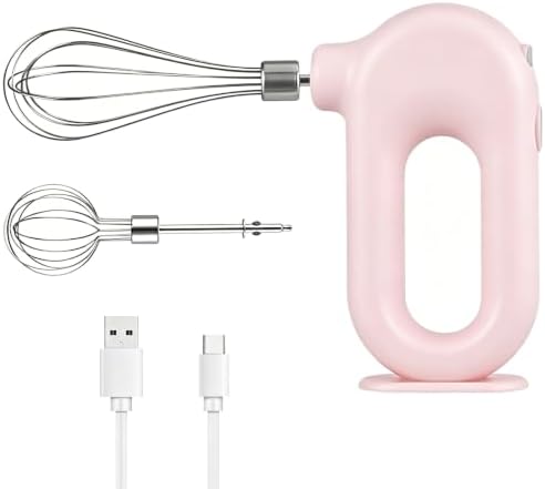 Cyrank Cordless Hand Mixer, Handheld Mixer Electric Hand Mixer 4 Speed Electric Handheld Mini Egg Beater USB Charing 1500mah(Pink)