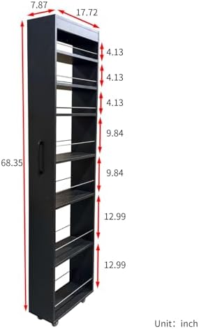 KEIKI 7 Tier Pull-Out Kitchen Pantry Storage Cabinet, Multi-Tier Single-Sided Open Shelf, Spice Rack Next to Fridge, Wood Hutch Food Pantries Cupboard for Coffee Bar, Dining Room, Narrow Spaces