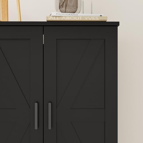 2 Door Tall Kitchen Pantry Storage, Collection Food Free Standing Wooden Storage Cabinet with 2 Drawers and Adjustable Shelves, Modern Farmhouse Versatile Storage for Kitchen, Dining Room (Black)