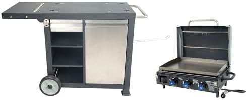 Razor Portable Tabletop Gas Grill Griddle with Rolling Prep Cart, Black